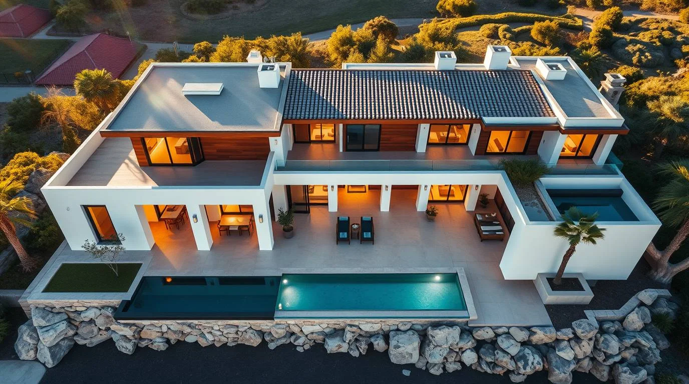Ultra-luxury cliffside mansion overlooking the Sea of Cortez at sunset, Cabo San Lucas Mexico
